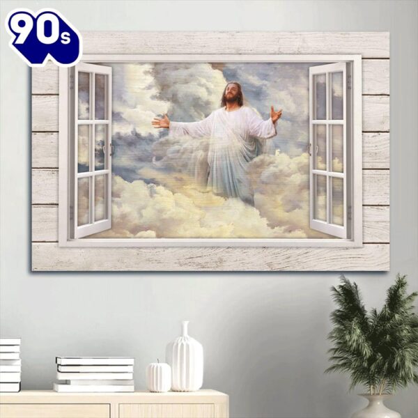 Beautiful Heaven Jesus Painting Vintage Windows Jesus In The Clouds Canvas Wall Art  Gift Christmas