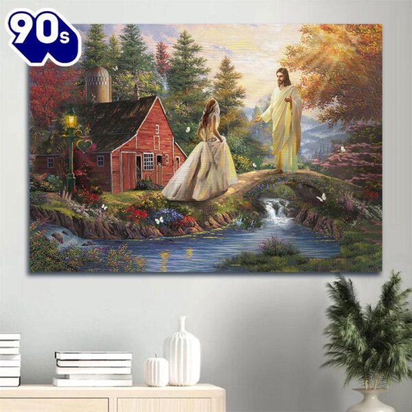 Beautiful Scenery Wonderful Forest Little Red House Come Into His Arms Canvas Wall Art