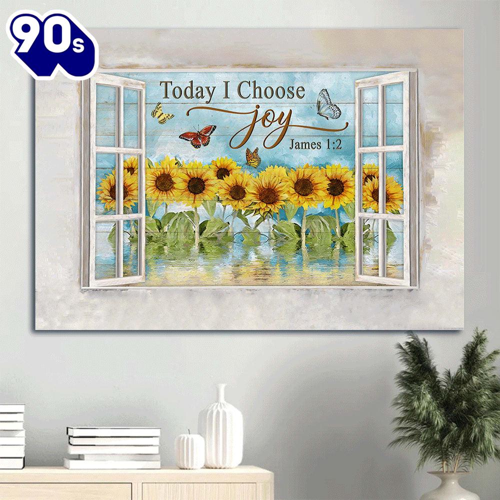 Beautiful Sunflower Garden Watercolor Butterfly Vintage Art Today I Choose Joy Canvas Wall Art