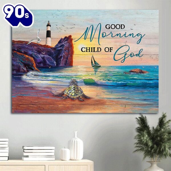 Beautiful Sunset Oldest Turtle Amazing Ocean Good Morning Child Of God Canvas Wall Art