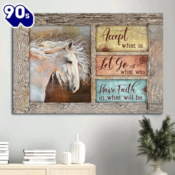 Beautiful White Horse Wooden Frame Pastel Background Have Faith In What Will Be Canvas