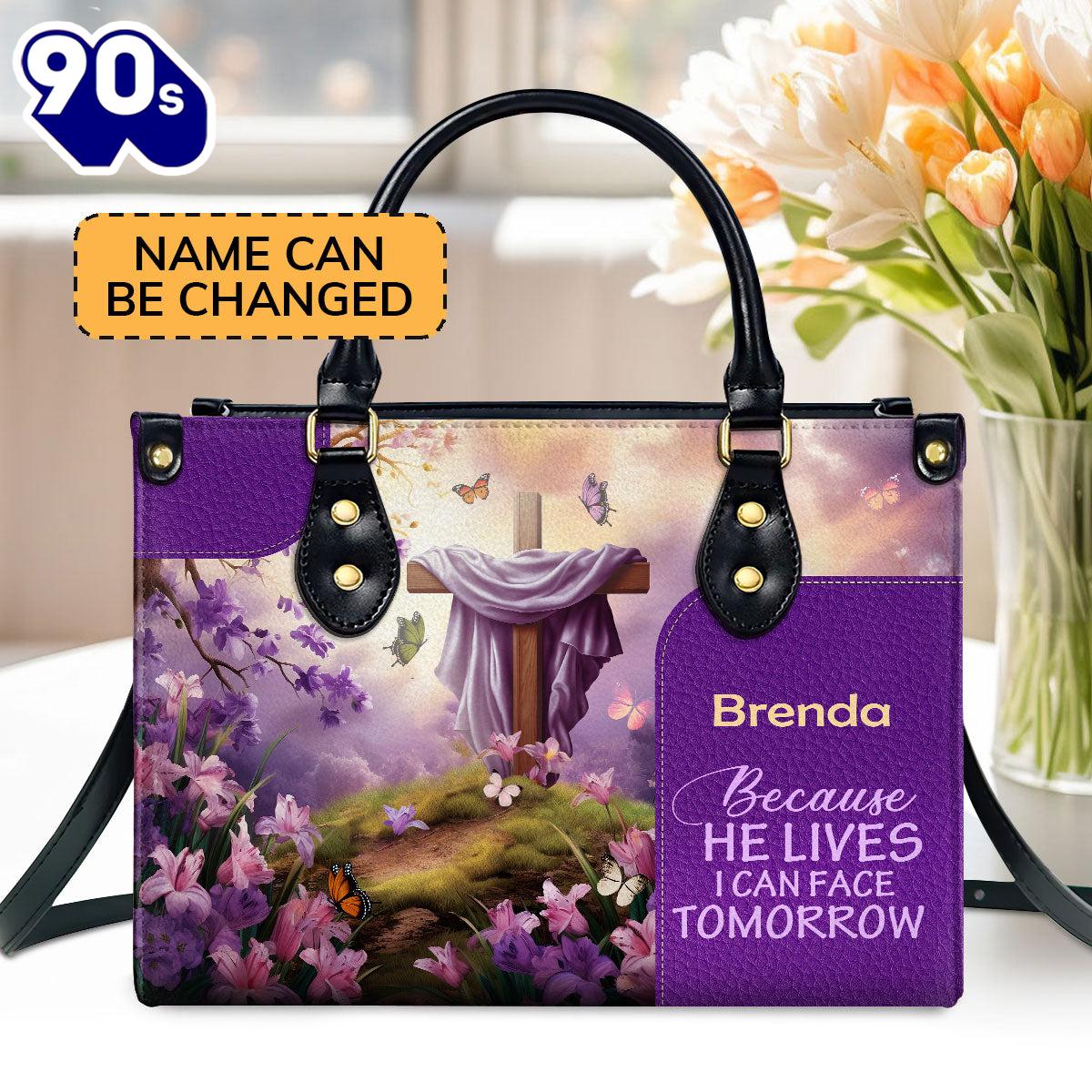 Because He Lives Personalized Leather Handbag With Zipper , Christian Bags Gift For Women Christmas Because He Lives Personalized Leather Handbag With Zipper , Christian Bags Gift For Women Christmas