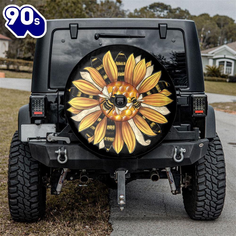 Bee Sunflower Spare Tire Cover - Christian Tire Cover Car Decor Bee Sunflower Spare Tire Cover - Christian Tire Cover Car Decor
