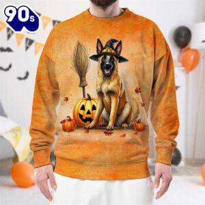 Belgian Malinois Dog In Spooky Autumn Halloween 3D Shirt  For Man And Women