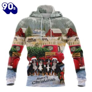 Bernese Mountain Dog Merry Christmas Hoodie All Over Print  , Pet Christmas 3d Shirt