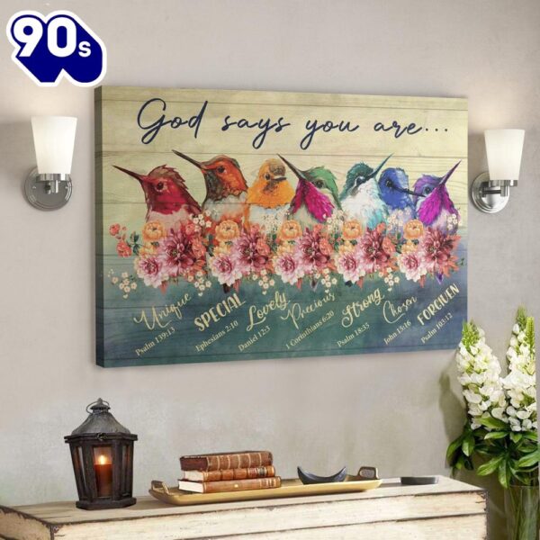 Bible Verse Wall Art Canvas – Colorful Hummingbird – God Says You Are Canvas  Gift For Christmas