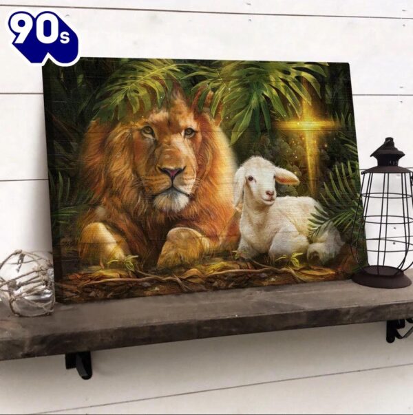Big Lion King Beautiful Lamb Unique Cross Lion Of Judah Lamb Of God Canvas Wall Art   Gift Christmas