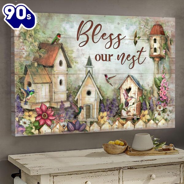 Bird Nest Flower Garden Bless Our Nest Canvas Wall Art  Gift Christmas