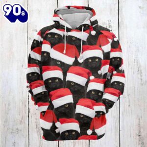 Black Cat Christmas Groupchristmas Hoodie All Over Print  , Pet Christmas 3d Shirt