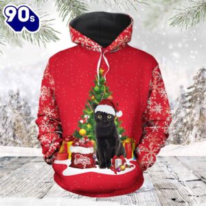 Black Cat Christmas Treechristmas Hoodie All Over Print  , Pet Christmas 3d Shirt
