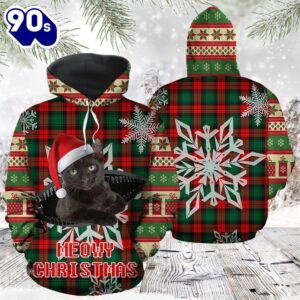 Black Cat Meowy Christmas Hoodie All Over Print  , Pet Christmas 3d Shirt