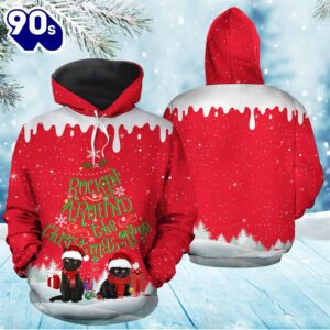 Black Cat Rocking Around The Christmas Treechristmas Hoodie All Over Print  , Pet Christmas 3d Shirt