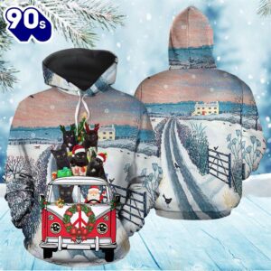 Black Cat Santa Christmas Hoodie All Over Print  , Pet Christmas 3d Shirt