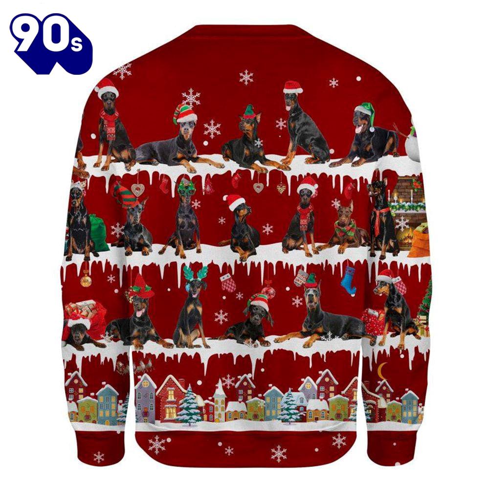 Black Doberman Pinscher Snow Winter Festive Celebration Ugly Christmas Sweater Black Doberman Pinscher Snow Winter Festive Celebration Ugly Christmas Sweater