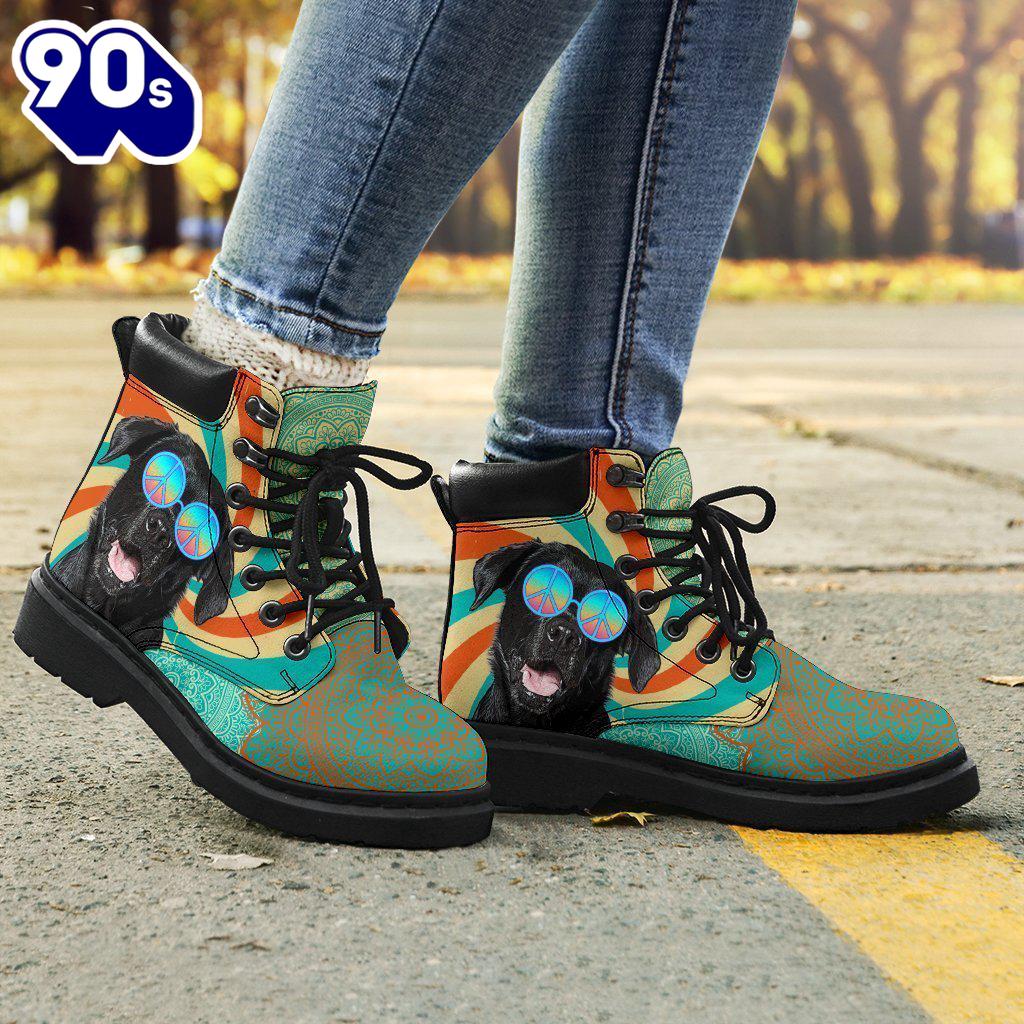Black Labrador Dog Leather Boots Shoes Hippie Style Funny Black Labrador Dog Leather Boots Shoes Hippie Style Funny
