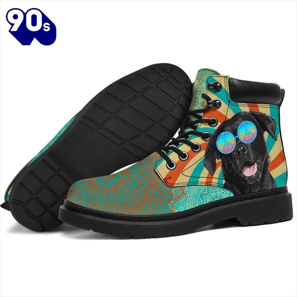 Black Labrador Dog Leather Boots Shoes Hippie Style Funny Black Labrador Dog Leather Boots Shoes Hippie Style Funny