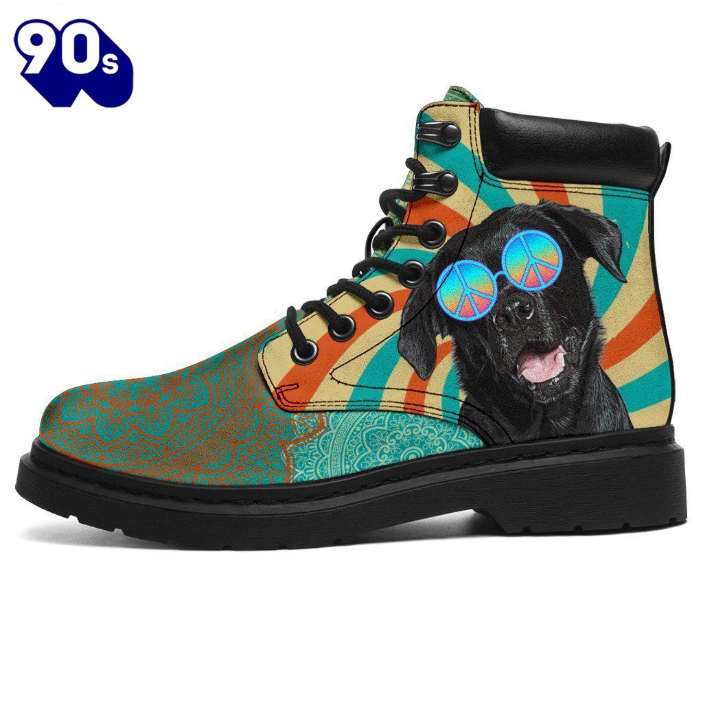 Black Labrador Dog Leather Boots Shoes Hippie Style Funny Black Labrador Dog Leather Boots Shoes Hippie Style Funny