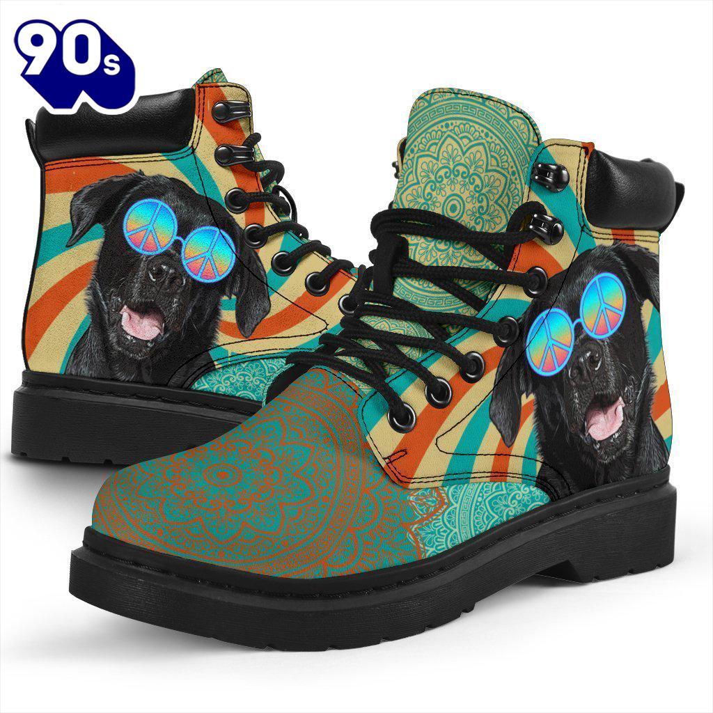 Black Labrador Dog Leather Boots Shoes Hippie Style Funny Black Labrador Dog Leather Boots Shoes Hippie Style Funny