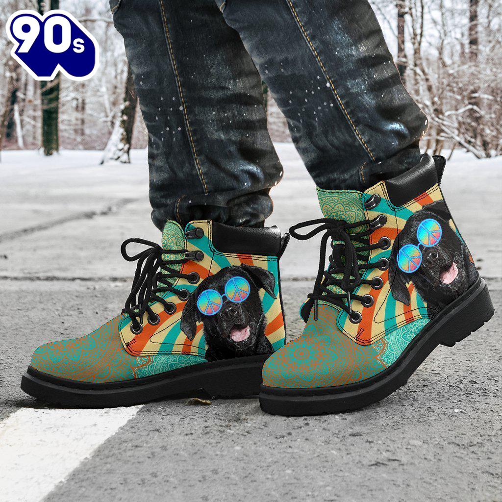 Black Labrador Dog Leather Boots Shoes Hippie Style Funny Black Labrador Dog Leather Boots Shoes Hippie Style Funny
