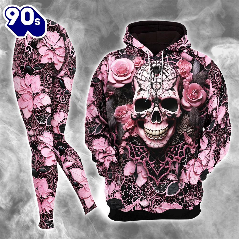 Black Pink Skull Lace Combo Hoodie And Leggings Black Pink Skull Lace Combo Hoodie And Leggings