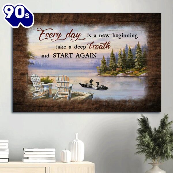 Black Swan On The River Lake View Painting Everyday Is A New Beginning Canvas Wall Art  Gift Christmas