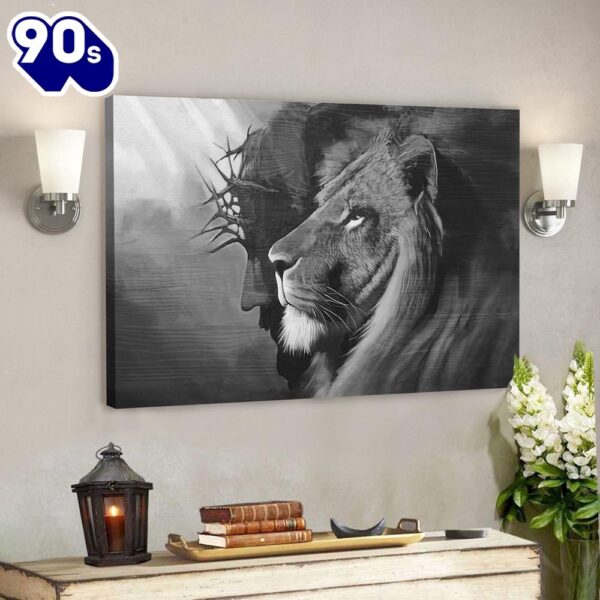 Black The Lion Of Judah Canvas Wall Art – Jesus And Lion Canvas Print  Gift For Christmas