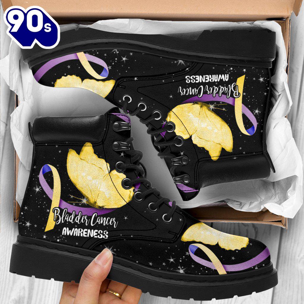 Bladder Cancer Awareness Leather Boots Ribbon Butterfly Shoes Bladder Cancer Awareness Leather Boots Ribbon Butterfly Shoes
