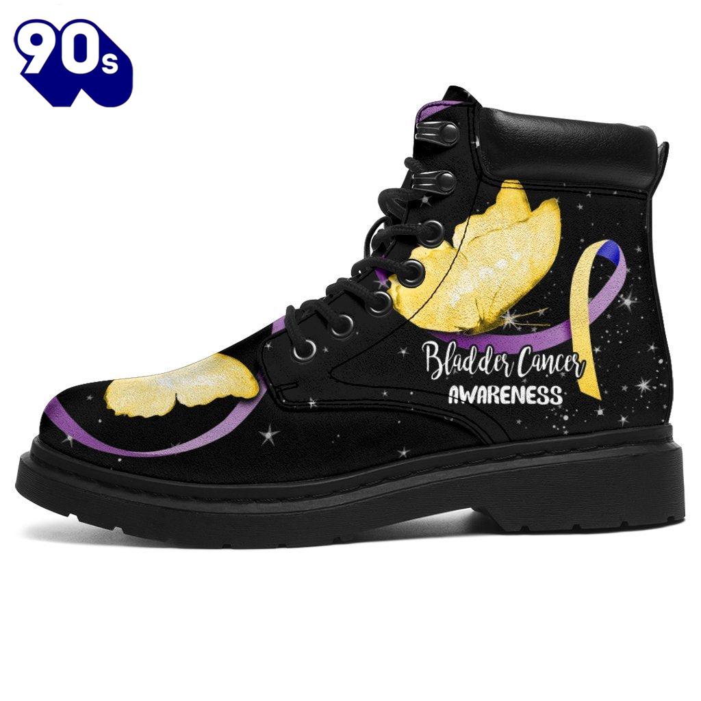 Bladder Cancer Awareness Leather Boots Ribbon Butterfly Shoes Bladder Cancer Awareness Leather Boots Ribbon Butterfly Shoes