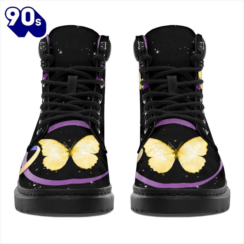 Bladder Cancer Awareness Leather Boots Ribbon Butterfly Shoes Bladder Cancer Awareness Leather Boots Ribbon Butterfly Shoes
