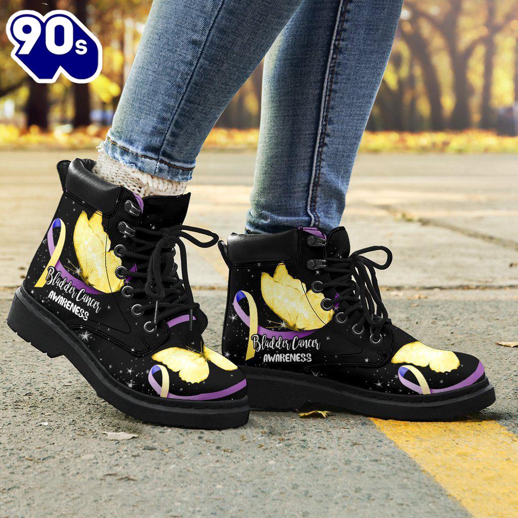 Bladder Cancer Awareness Leather Boots Ribbon Butterfly Shoes Bladder Cancer Awareness Leather Boots Ribbon Butterfly Shoes