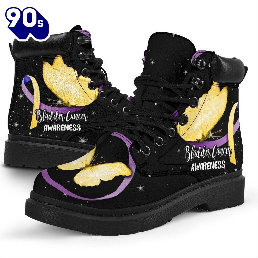 Bladder Cancer Awareness Leather Boots Ribbon Butterfly Shoes Bladder Cancer Awareness Leather Boots Ribbon Butterfly Shoes