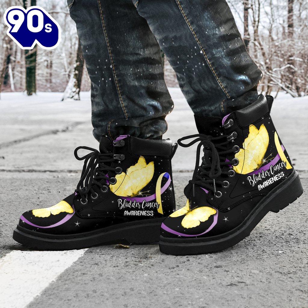 Bladder Cancer Awareness Leather Boots Ribbon Butterfly Shoes Bladder Cancer Awareness Leather Boots Ribbon Butterfly Shoes