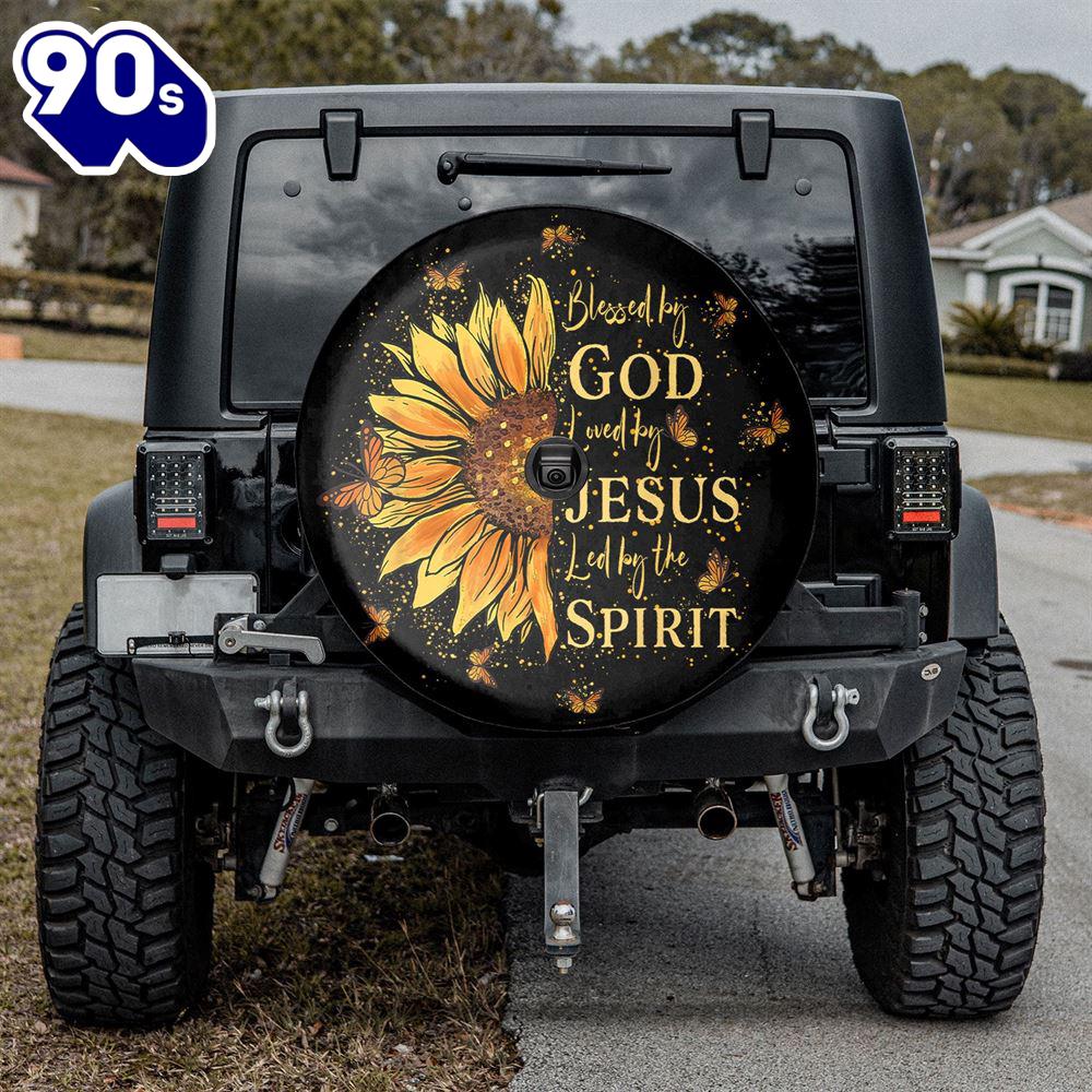 Blessed By God Loved By Jesus Sunflower Spare Tire Cover - Christian Tire Cover Car Decor Blessed By God Loved By Jesus Sunflower Spare Tire Cover - Christian Tire Cover Car Decor