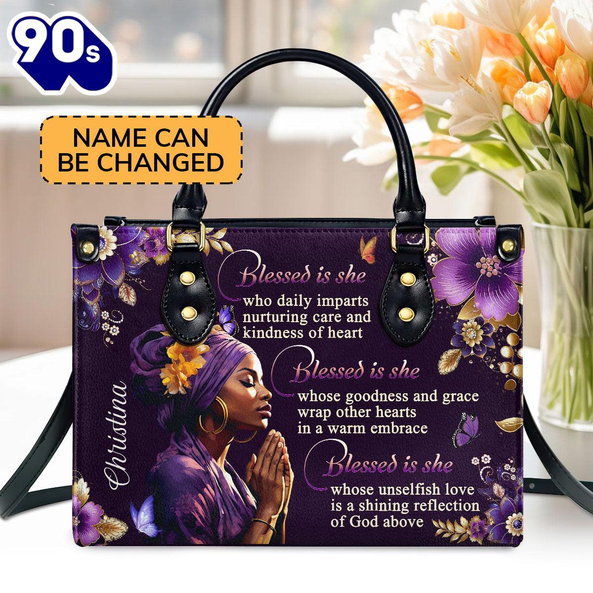 Blessed Is She Leather Handbag Custom Name Leather Handbags For Women, Christian Bags Gift For Women Christmas Blessed Is She Leather Handbag Custom Name Leather Handbags For Women, Christian Bags Gift For Women Christmas