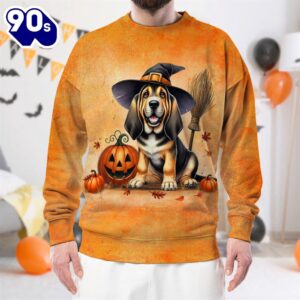 Bloodhound Dog In Spooky Autumn Halloween 3D Shirt  For Man And Women