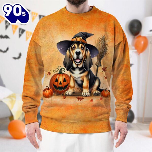 Bloodhound Dog In Spooky Autumn Halloween 3D Shirt  For Man And Women