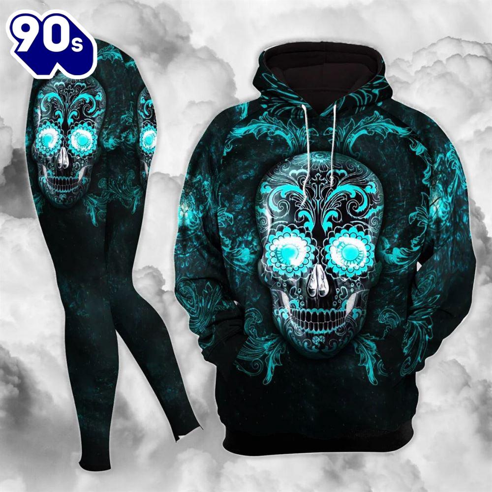 Blue Dark Sugar Skull Combo Hoodie And Leggings Blue Dark Sugar Skull Combo Hoodie And Leggings