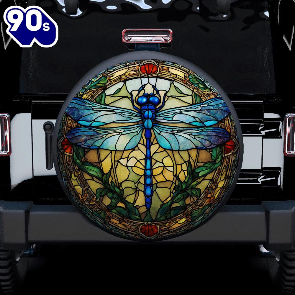 Blue Dragonfly Stained Glass Car Spare Tire Covers Gift For Campers Blue Dragonfly Stained Glass Car Spare Tire Covers Gift For Campers