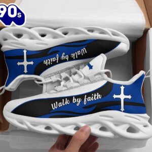 Christian Running,   Blue Jesus Walk By Faith Running Christ Sneakers Max Soul Shoes For Men And Women