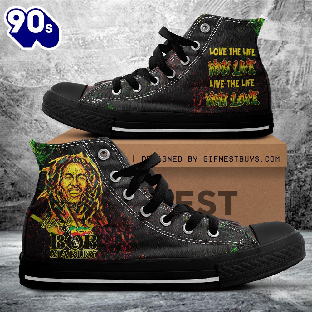 Bob Marley Love The Life You Live, Bob Marley High Top Canvas Shoes, Bob Marley Fan For Fans Bob Marley Love The Life You Live, Bob Marley High Top Canvas Shoes, Bob Marley Fan For Fans