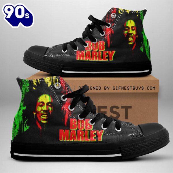 Bob Marley Portrait, Bob Marley High Top Canvas Shoes, Bob Marley Fan For Fans