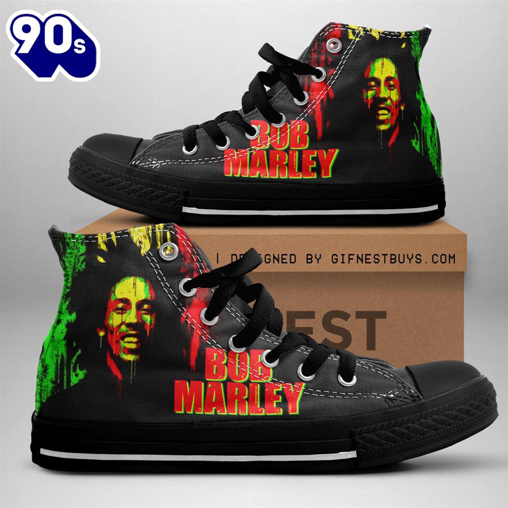 Bob Marley Portrait, Bob Marley High Top Canvas Shoes, Bob Marley Fan For Fans Bob Marley Portrait, Bob Marley High Top Canvas Shoes, Bob Marley Fan For Fans
