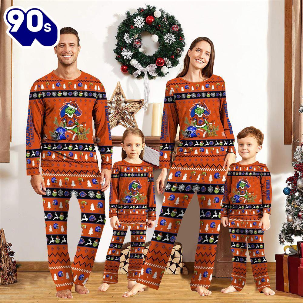 Boise State Broncos NCAA Custom Name Grinch Christmas And Sport Team Pajama Set Gift Christmas Boise State Broncos NCAA Custom Name Grinch Christmas And Sport Team Pajama Set Gift Christmas