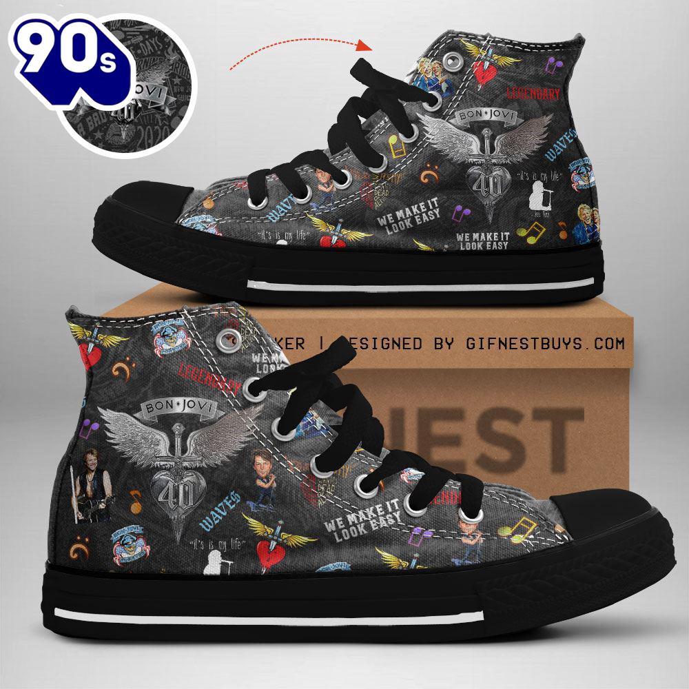 Bon Jovi Legendary, We Make It Look Easy, Bon Jovi High Top Canvas Shoes, Bon Jovi Gift For Fans Bon Jovi Legendary, We Make It Look Easy, Bon Jovi High Top Canvas Shoes, Bon Jovi Gift For Fans