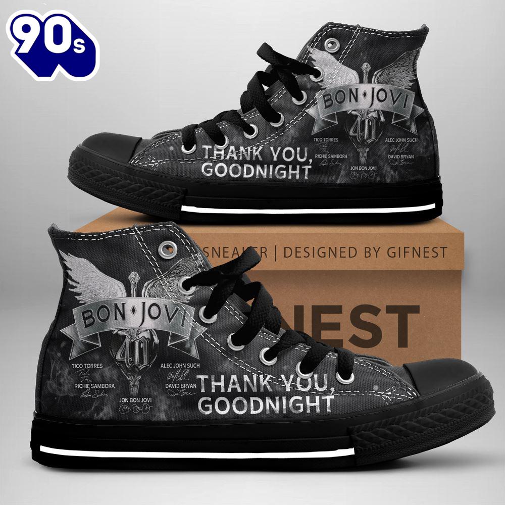 Bon Jovi Thank You, Goodnight, Bon Jovi High Top Canvas Shoes, Bon Jovi Gift For Fans Bon Jovi Thank You, Goodnight, Bon Jovi High Top Canvas Shoes, Bon Jovi Gift For Fans