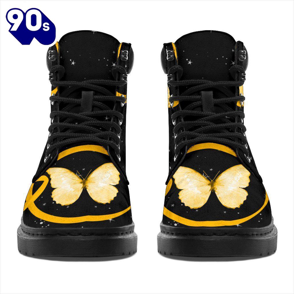 Bone Cancer Awareness Leather Boots Ribbon Butterfly Shoes Bone Cancer Awareness Leather Boots Ribbon Butterfly Shoes
