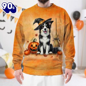 Border Collie Dog In Spooky Autumn Halloween 3D Shirt  For Man And Women