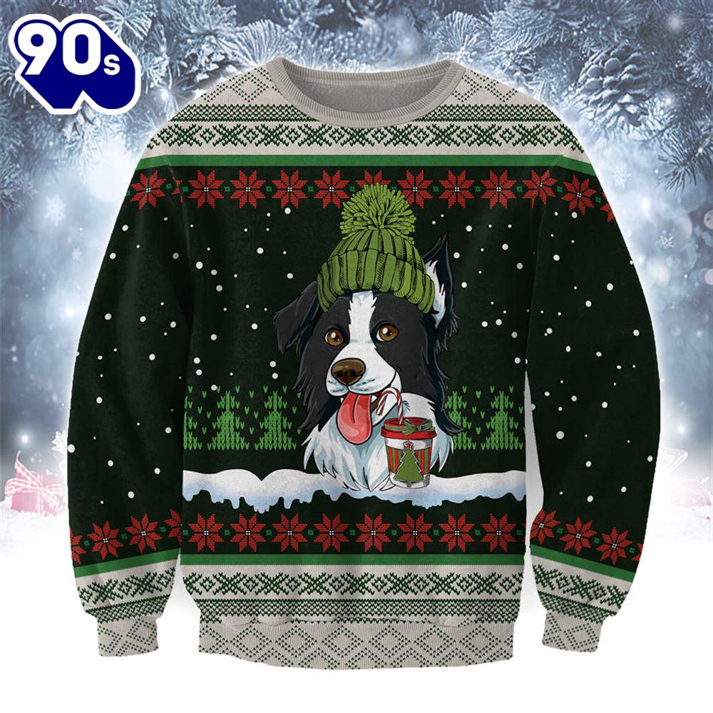 Border Collie With Snow And Christmas Ugly Sweater Border Collie With Snow And Christmas Ugly Sweater