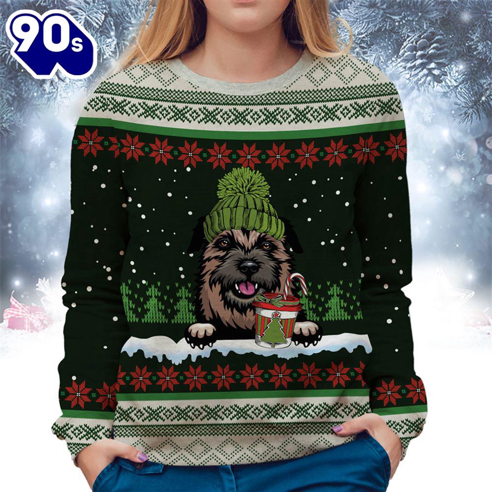 Border Terrier With Snow And Christmas Ugly Sweater Border Terrier With Snow And Christmas Ugly Sweater