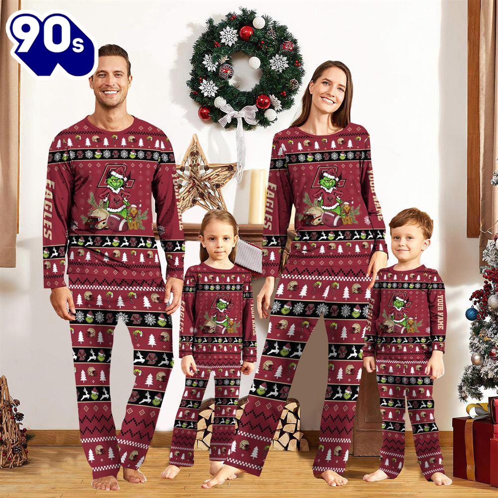 Boston College Eagles NCAA Custom Name Grinch Christmas And Sport Team Pajama Set Gift Christmas Boston College Eagles NCAA Custom Name Grinch Christmas And Sport Team Pajama Set Gift Christmas